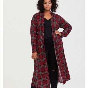 Torrid Red Plaid Challis Duster Kimono